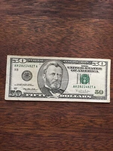 1996 50 DOLLAR BILL-LARGE FACE FEDERAL RESERVE NOTE-ST. LOUIS DISTRICT H/8 #3 - Picture 1 of 6