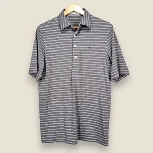 Criquet Performance Polo Golf Shirt Men Medium Gray White Striped Cotton Stretch - Picture 1 of 9