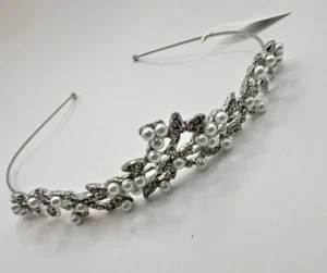 Silver Pearl Rhinestone Tiara Wedding Prom Pageant Headband Elegant Crown Comfrt - Picture 1 of 12
