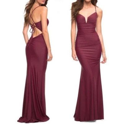 La Femme Plunging V-Neck Berry Gown Prom Dress 30484 Size 2 - Image 1 of 4