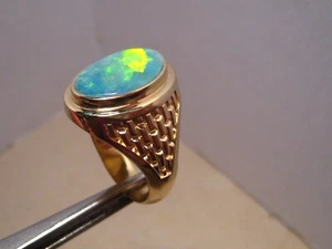 Large Men's Opal Ring - 11.4 grams of solid 14 k yellow gold - Picture 1 of 14