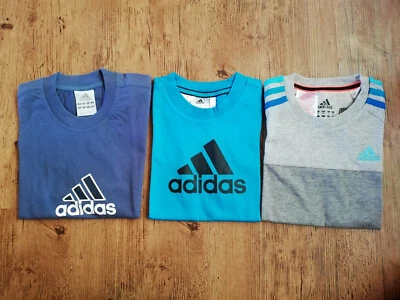 Adidas T-Shirts Lot Garçons Bleu Marine Gris Offre T-Shirt Enfants Sport Neuf - Photo 1/4