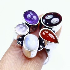 Silver Plated Ring A013531 M877 Amethyst Mixed Stone Fashion Jewelry .925