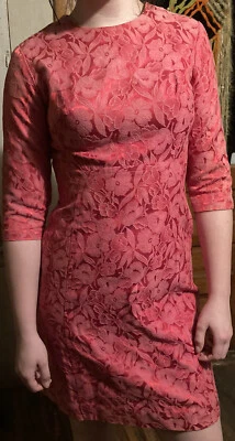 Vestido vintage años 60 brocado para mujer rosa fiesta floral cambio talla mediana 8? Retro Foto 1 de 4