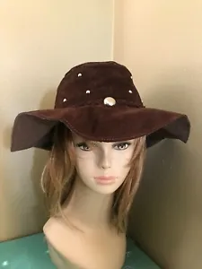 60s 70s Style Floppy Suede Leather Hat hippie boho Brown Black S-M-L-XL-2X - Picture 1 of 9