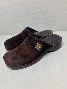 Elegant CHANEL Brown Leather Suede Clogs Mule Size 36~Cute! - Picture 1 of 15