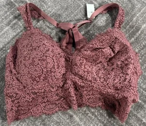 Aerie Eyelash Lace Racerback Bralette Floral Burgundy/Dusty Rose X-Large NWT - Picture 1 of 6