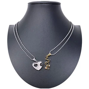 Cuore Love Argento Oro Ciondolo Spezzato 2x Collana Acciaio Uomo Donna Amici A09 - Foto 1 di 2