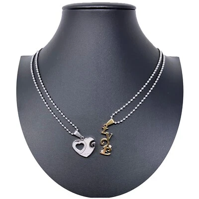Cuore Love Argento Oro Ciondolo Spezzato 2x Collana Acciaio Uomo Donna Amici A09 - Immagine 1 di 2