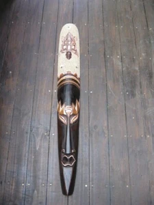 Bali Tribal Wall Mask x 100cm - wood, sand & shell with turtle design - Picture 1 of 12