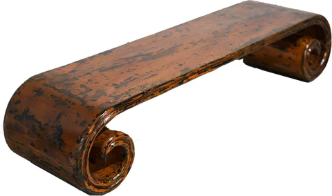 1970s Chinoiserie Distressed Scroll Coffee Cocktail Table Cover