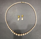 Vintage Faux Pearls Beaded Chocker Collar Necklace w/ Matching Teardrop Earrings