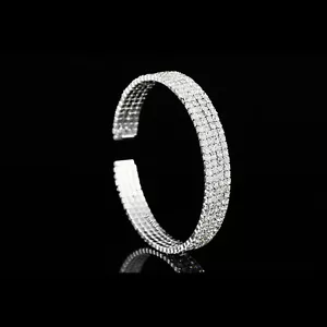 Sparkling 4 Rows Bridal Wedding Rhinestone Crystal Cuff Bangle Bracelet TB21 - Picture 1 of 3
