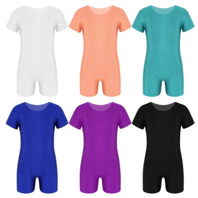 Kids Boys Girls Leotard Short Sleeves Unitard Ballet Jumpsuit Undershirt Yoga - Image 1 of 3