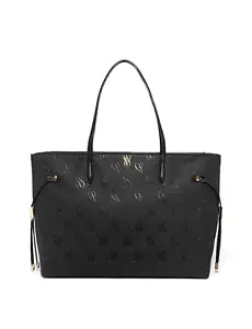 VICTORIA'S SECRET The Victoria Carry-All Large Tote Bag BLACK EMBOSSED MONOGRAM - Picture 1 of 4