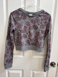 Abercrombie & Fitch Sweatshirt Damen grau lila Blumen Cropped Pullover - XS - Bild 1 von 5
