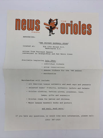 1984 BALTIMORE ORIOLES "NEWS FROM THE ORIOLES" Season Tickets- EDDIE MUURAY Cover