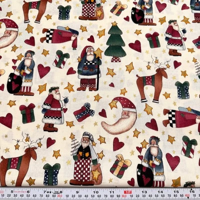 De colección 1997 Alma Lynne Metálico Navidad Santa Crema Algodón Media Yarda Remanente Foto 1 de 2