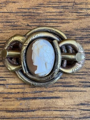 Antique Victorian Hi-profile Rolled Gold Cameo Mourning Style Brooch C1880 - Image 1 of 4