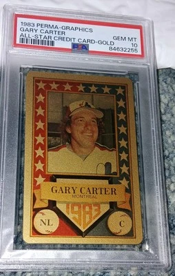 1983 PERMA-GRAPHICS ALL-STAR CREDIT CARDS GOLD ~ GARY CARTER HOF POP 8 PSA 10 - Image 1 of 2