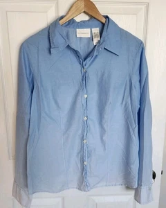 Liz Claiborne Womens Ombré Chambray Top Button Down Lightweight Size L LARGE - Picture 1 of 8