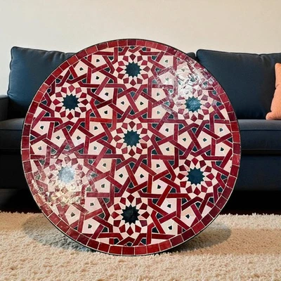 Round Patio & Garden Table, Outdoor Tile Dining Table Rustic Table Mosaic - Image 1 of 4