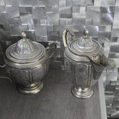 A Beautiful Set Of solid 84 Silver Middle Eastern  Sugar Bowl And Creamer - Image 1 of 4