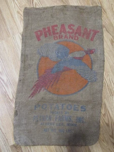 Vintage Pheasant Brand Potatoes  Burlap Sack Bag - Vintage Great Colors! - Picture 1 of 12
