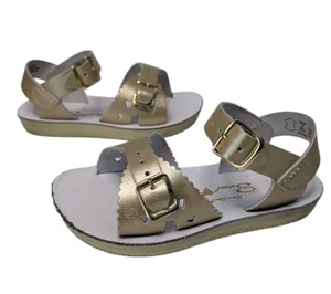 Sun San Sweetheart Gold Metallic Sandals Size 8 Toddler Buckle Leather Straps - Picture 1 of 11