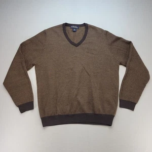 Brooks Brothers Sweater Mens Large Brown Houndstooth V-Neck 100% Merino Wool - Picture 1 of 8