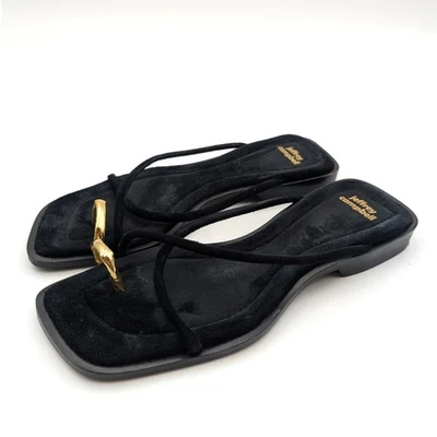 Sandalia Jeffrey Campbell Islander Slide para mujer gamuza negra/dorada talla US5 EU36 Foto 1 de 4