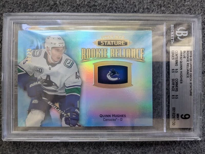 2019-20 UPPER DECK STATURE QUINN HUGHES ROOKIE RELIANCE BLUE#D18/20 BGS 9 MINT - Image 1 of 2