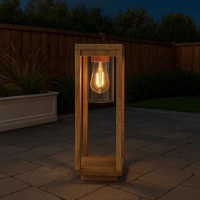 Außenleuchte Stehlampe Sockelleuchte Holzoptik Aluminium LED Wegelampe Garten - Bild 1 von 4