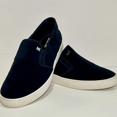 Zapatos sin cordones Michael Kors para mujer talla 7 azul marino oscuro gamuza logotipo metal MK Foto 1 de 4