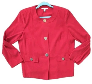Women's 16 Plus Jacket Red 4 Button Front Blazer Office Microsuede Preppy Pocket - Picture 1 of 6
