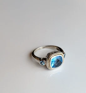 EFFY - Sterling Silver & 18k Yellow Gold Accent Radiant Bezel Blue Topaz Ring - Picture 1 of 10