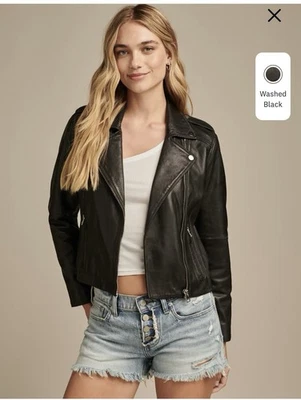 Classic Lucky Brand 100% Lamb Leather Moto Biker Jacket Women's Medium Black - Image 1 of 4