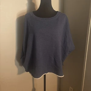 WOMEN FRANK & EILEEN OLIVE ORIGINAL CAPELET FLEECE RAW HEM SWEATSHIRT BLUE OS - Picture 1 of 13