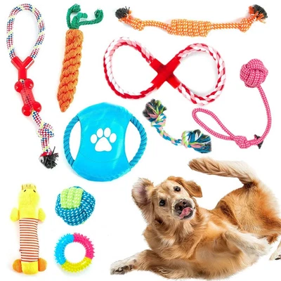 10 Pcs Dog Rope Toy Set Chew Knot Ball Disk Pet Toys Dogs Gift Christmas Set - Image 1 of 4