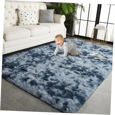  Alfombras peludas grandes 6x9 para sala de estar dormitorio, tie-dye azul gris interior  Foto 1 de 4
