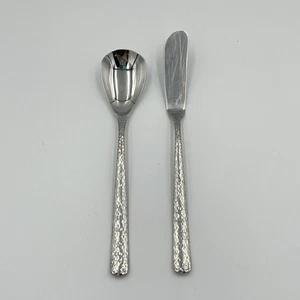 2 QTY Hampton Tomodachi ELLA Hammered Butter Knife Sugar Spoon Replace Flatware - Picture 1 of 6