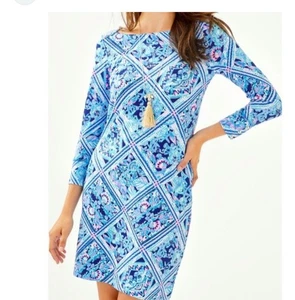Lilly Pulitzer Popover Shift Dress Sz M Zanzibar Blue Meet Me On The Dock - Picture 1 of 7