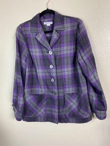 Pendleton Plaid 100% Virgin Wool Chore Jacket Women sz Medium Barn Purple Gray - Picture 1 of 14