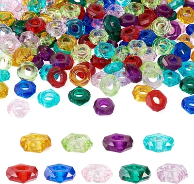 180Pcs Faceted Rondelle Resin European Beads Large Hole 6Mm 9 Colors No Metal Co - Image 1 of 4