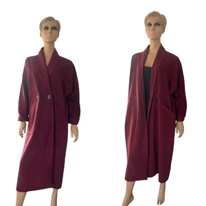 Eileen Fisher Maroon Burgundy Wool Blend Double Breasted Jacket Coat - Sz L - Picture 1 of 10