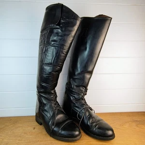 Vintage Women's US 8 Equestrian Horse Riding Boots Black Leather Lace Up Ankle - Picture 1 of 24
