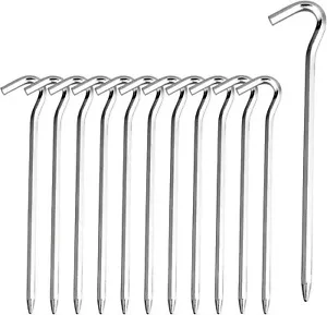 12 PCS Aluminum Tent Stakes Pegs with Hooks Camping Tent Stakes for Outdoor - Picture 1 of 16