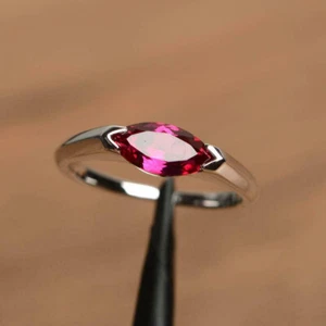 2Ct Marquise Pink Ruby Solitaire Engagement Ring 14K White Gold plated simulated - Picture 1 of 7