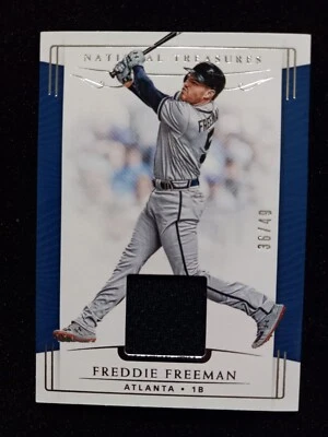 2019 National Treasures Freddie Freeman Game-Used Jersey Relic 36/49 - Image 1 of 3