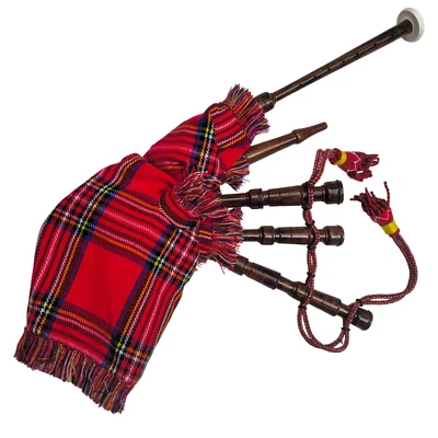 PRINCE MUSIC Kids Mini Bagpipes Rosewood with 2 Reeds - Traditional Scottish Royal Stewart